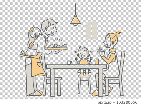 育児休暇を取得して料理をする若いお父さん シンプルでお洒落な線画イラスト 育児休暇を取得して料理をする若いお父さん シンプルでお洒落な線画イラスト 103280656