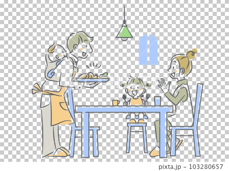 A young father who takes childcare leave and cooks Simple and stylish line drawing illustration 103280657