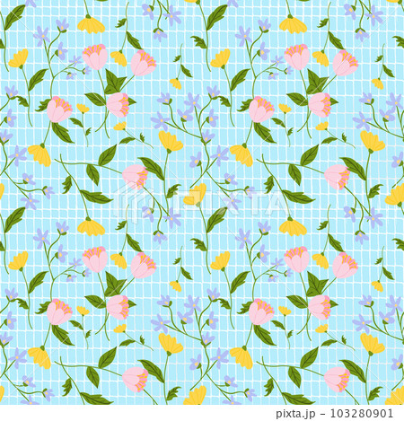 Wild floral seamless pattern on blue background. 103280901