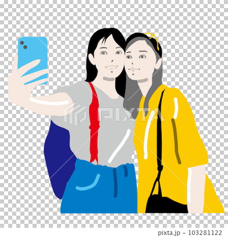 旅行を楽しむ若い女性二人 103281122