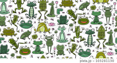 Funny frogs family. Seamless pattern background for your design Funny frogs family. Seamless pattern background for your design 103281130
