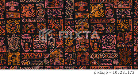 Ethnic mexican decor. Handmade Seamless Pattern for your design. Tribal tattos elements Ethnic mexican decor. Handmade Seamless Pattern for your design. Tribal tattos elements 103281172