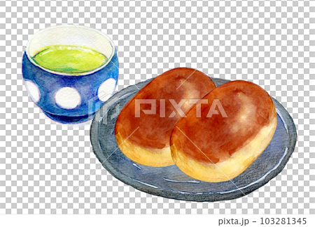 茶和日本糖果設置 Kurimanju 水彩插圖 茶和日本糖果設置 Kurimanju 水彩插圖 103281345