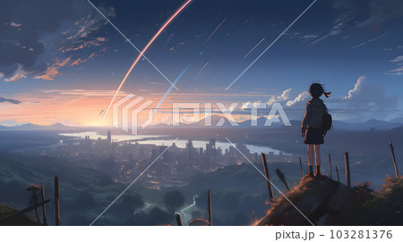 広大な大地を眺める女性 103281376