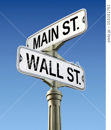 Retro street sign with Wall street and Main street  103281761