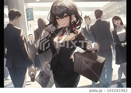 Determined young lawyer anime girl as she navigates the demanding world of corporate law manga style illustration generative ai 103281982