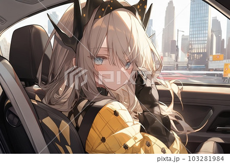 New york city yellow cab taxi driver anime girl manga style illustration generative ai 103281984