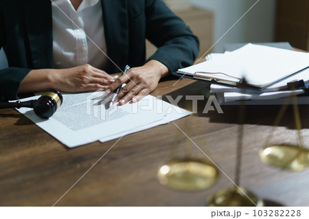 Businesswoman lawyer reading agreement business to signing on contract and working in legal office 103282228