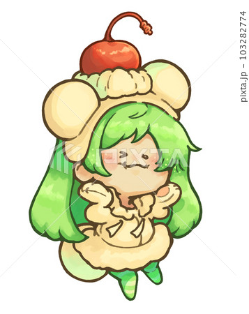 【おりっちゃん様】天の川くまちゃん メロンクリームソーダくまちゃん 森のくまさん クリームソーダなクマちゃん 女の子 単品 メロンverのイラスト