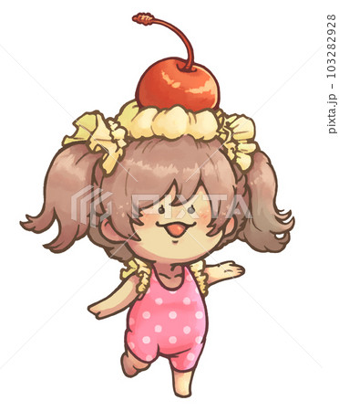 ホイップとチェリーを頭にのせた　フリル付き水着の女の子　単品　ピンクver 103282928