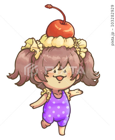 ホイップとチェリーを頭にのせた フリル付き水着の女の子 単品 パープルver ホイップとチェリーを頭にのせた フリル付き水着の女の子 単品 パープルver 103282929
