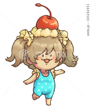 ホイップとチェリーを頭にのせた フリル付き水着の女の子 単品 ライトブルーver ホイップとチェリーを頭にのせた フリル付き水着の女の子 単品 ライトブルーver 103282931