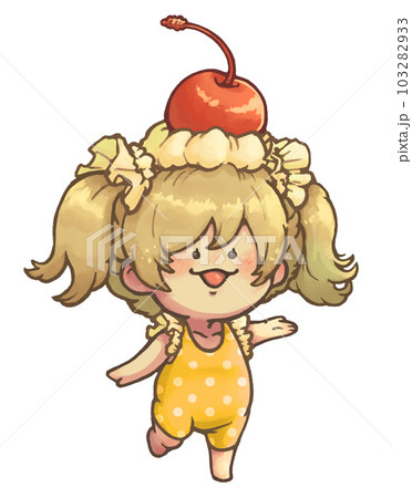 ホイップとチェリーを頭にのせた フリル付き水着の女の子 単品 イエローver ホイップとチェリーを頭にのせた フリル付き水着の女の子 単品 イエローver 103282933