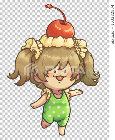A girl in a frilly swimsuit with whipped cream and cherries on her head (single item, green ver.) A girl in a frilly swimsuit with whipped cream and cherries on her head (single item, green ver.) 103282934