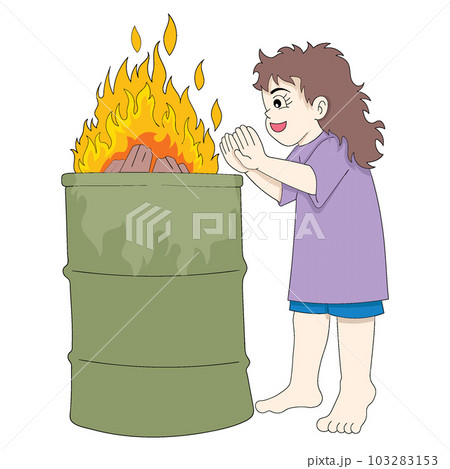 poor trashy girl was warming herself at the bonfire 103283153