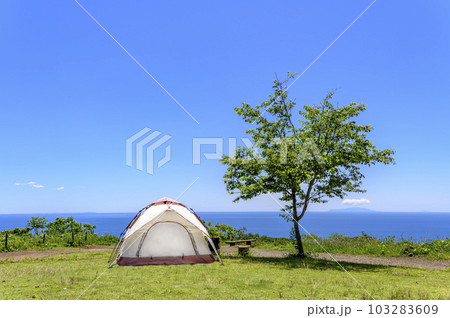 公園にテントを張ってのんびりと過ごす 103283609