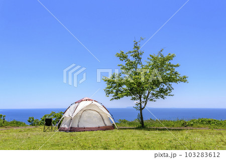 公園にテントを張ってのんびりと過ごす 103283612