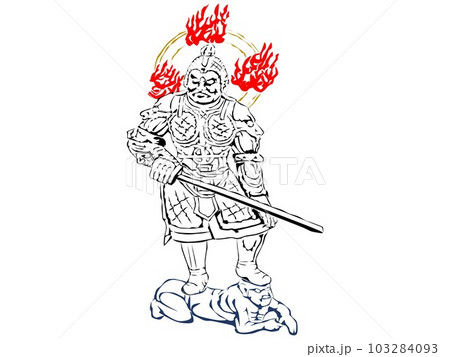持国天：四天王の一角_東の守護神_国を支える役割をもつ。甲冑を着た武将姿で邪鬼の上に立つ 103284093