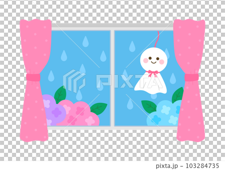 Rainy season teru teru bozu and window hydrangea Rainy season teru teru bozu and window hydrangea 103284735