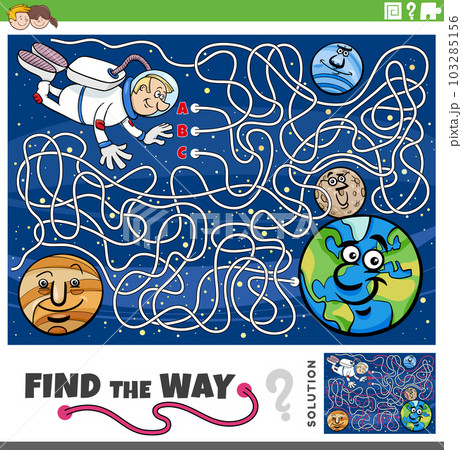 find the way maze game with cartoon astronaut in space 103285156