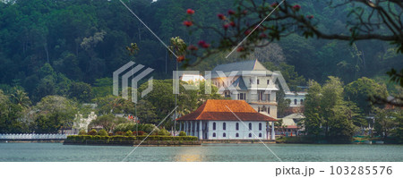 Panorama of Kandy Lake and Famous City Landmark Sri Dalada Maligawa, Sacred Tooth Relic The Temple in Sri Lanka. 103285576