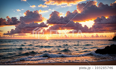 AI生成画像【大自然】夕暮れの海岸 103285746