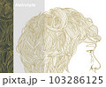 パーマのアジア男性のお洒落髪＿広告用横顔（線画・柄）〈ベクター〉 103286125