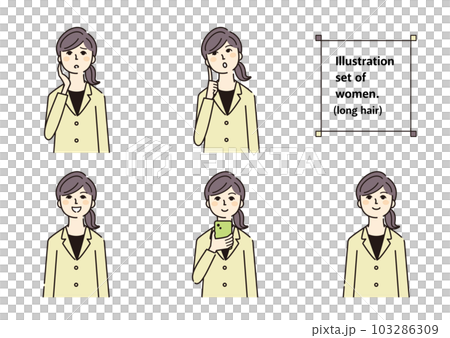 Female material facial expression long hair 103286309