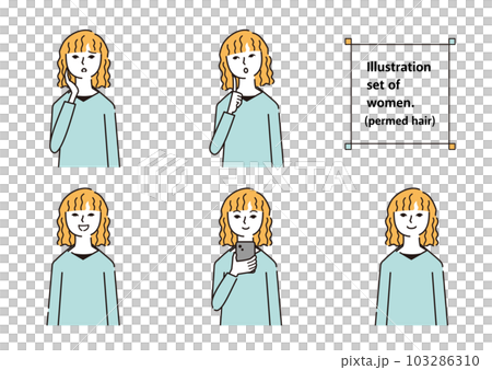 Female material facial expression permed hair 3 colors Female material facial expression permed hair 3 colors 103286310
