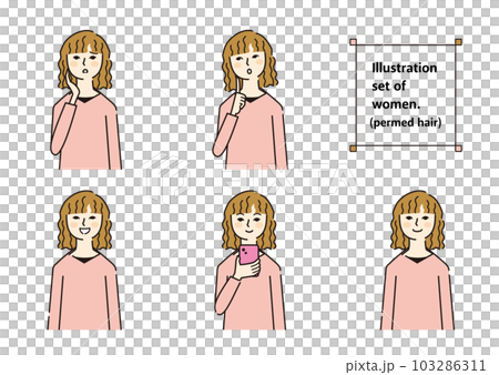 Female material facial expression permed hair Female material facial expression permed hair 103286311