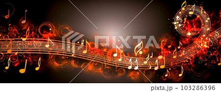 art digital music, sheet music, abstract background banner, bass speakers, made with Generative AI 103286396