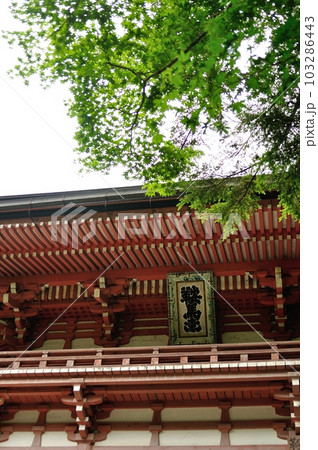 京都　鞍馬寺の門と扁額 103286443