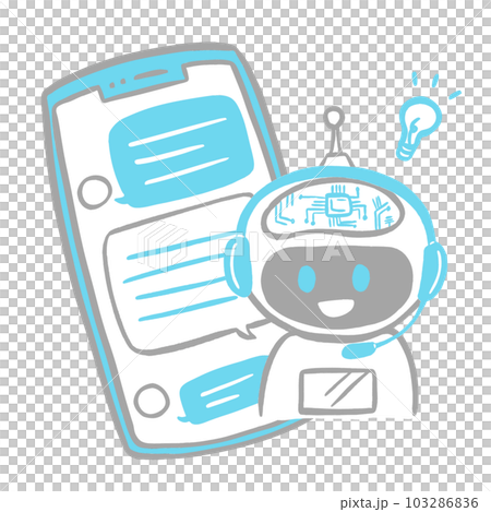 AI 聊天機器人的圖像插圖素材，其頭上有一個電子板，可通過智能手機應用程序回复 103286836