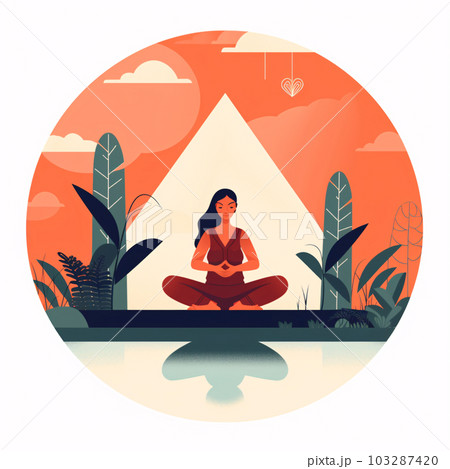 Woman in lotus position in nature. Unplugging.  103287420