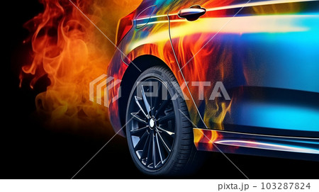 Fragment of the airbrush on the side of the car, drawing on the surface of the car, close up, to advertise auto service stations, auto racing, generated AI Fragment of the airbrush on the side of the car, drawing on the surface of the car, close up, to advertise auto service stations, auto racing, generated AI 103287824