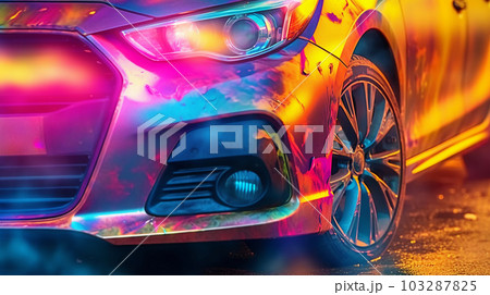 Fragment of the airbrush on the side of the car, drawing on the surface of the car, close up, to advertise auto service stations, auto racing, generated AI Fragment of the airbrush on the side of the car, drawing on the surface of the car, close up, to advertise auto service stations, auto racing, generated AI 103287825