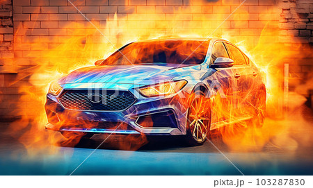 Fragment of the airbrush on the side of the car, drawing on the surface of the car, close up, to advertise auto service stations, auto racing, generated AI Fragment of the airbrush on the side of the car, drawing on the surface of the car, close up, to advertise auto service stations, auto racing, generated AI 103287830