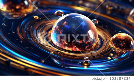 Space abstract landscape, planets and star system, virtual reality, energy source, Generated AI 103287834