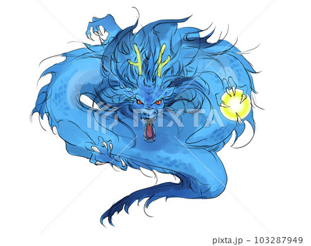 龍玉を手に吠える青龍のイラスト素材 [103287949] - PIXTA