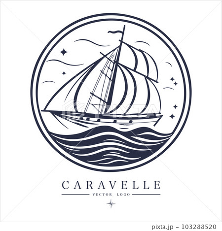 Caravelle on the water Logo vintage emblem. Old retro vector illustration marine navy icon. Caravelle on the water Logo vintage emblem. Old retro vector illustration marine navy icon. 103288520