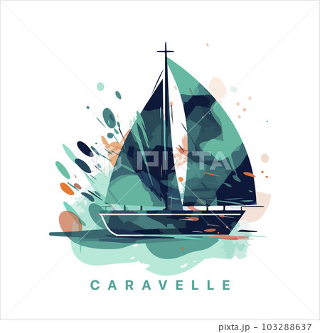 Sailing boat on the water, vector logo, colored caravelle emblem 103288637