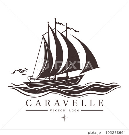 Caravelle on the water Logo vintage emblem. Old retro vector illustration marine navy icon. Caravelle on the water Logo vintage emblem. Old retro vector illustration marine navy icon. 103288664