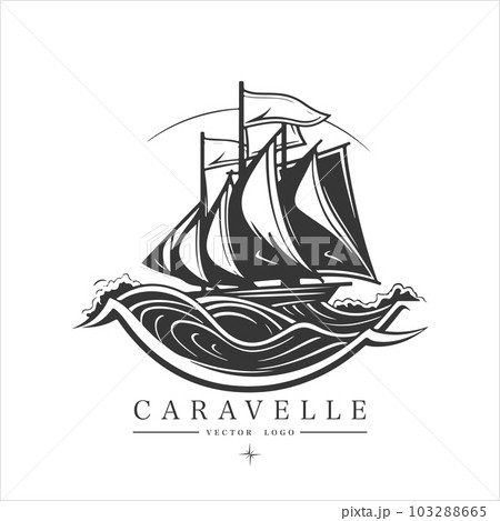 Minimal modern Sailing boat on the water, vector logo. Caravelle emblem Minimal modern Sailing boat on the water, vector logo. Caravelle emblem 103288665
