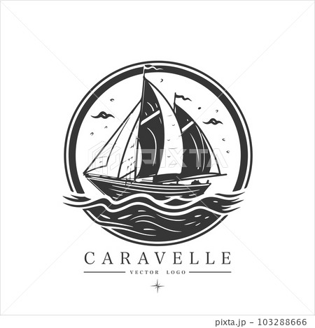 Minimal modern Sailing boat on the water, vector logo. Caravelle emblem Minimal modern Sailing boat on the water, vector logo. Caravelle emblem 103288666