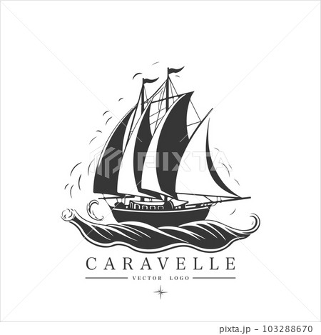 Minimal modern Sailing boat on the water, vector logo. Caravelle emblem Minimal modern Sailing boat on the water, vector logo. Caravelle emblem 103288670