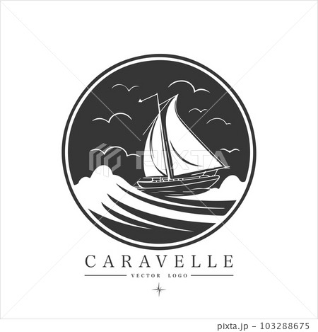 Minimal modern Sailing boat on the water, vector logo. Caravelle emblem Minimal modern Sailing boat on the water, vector logo. Caravelle emblem 103288675