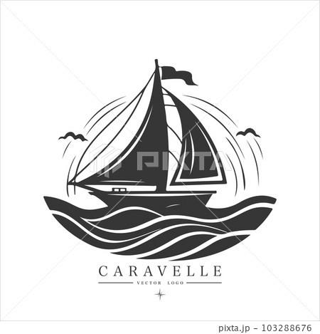 Minimal modern Sailing boat on the water, vector logo. Caravelle emblem Minimal modern Sailing boat on the water, vector logo. Caravelle emblem 103288676