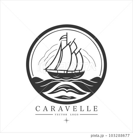 Minimal modern Sailing boat on the water, vector logo. Caravelle emblem Minimal modern Sailing boat on the water, vector logo. Caravelle emblem 103288677