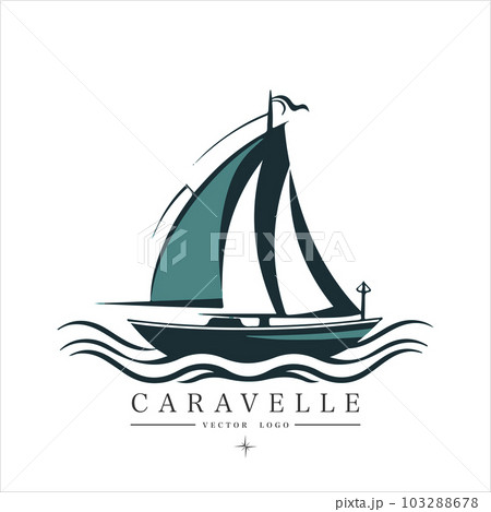 Minimal modern Sailing boat on the water, vector logo. Caravelle emblem Minimal modern Sailing boat on the water, vector logo. Caravelle emblem 103288678
