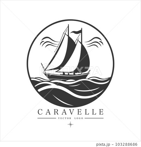 Minimal modern Sailing boat on the water, vector logo. Caravelle emblem 103288686